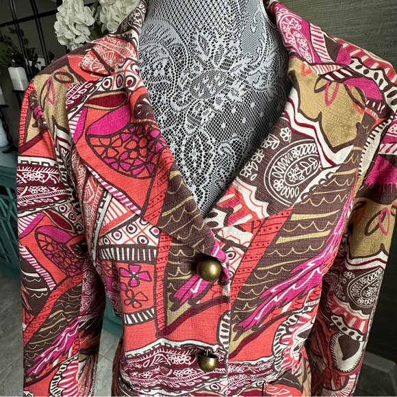 W Work to Weekend Blazer Boho Patchwork Print Statement Fall Jacket, Size: 10 - Picture 4 of 11